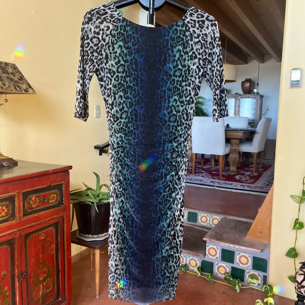 Kay Unger Blue Animal Print Dress with Side Ruching